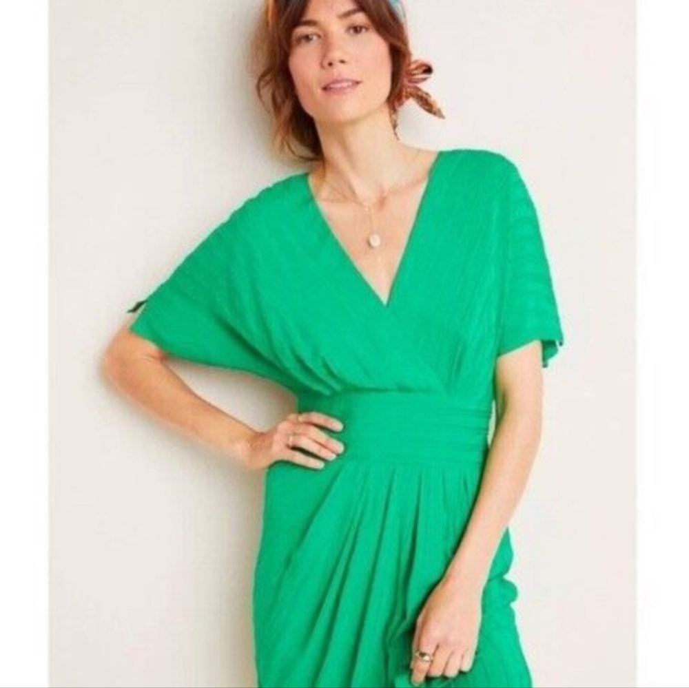 ⭐️Host Pick⭐️ Anthropologie Aryessa | Kelly Dress Emerald Green Wrap - Picture 4 of 11
